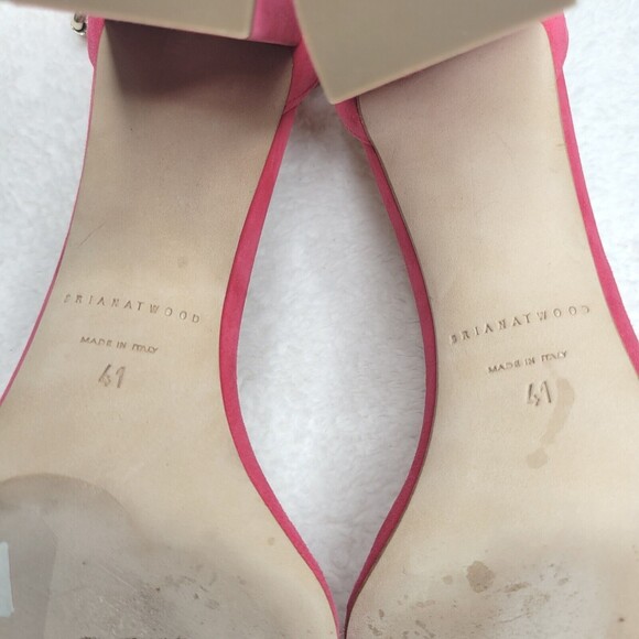 BRIAN ATWOOD Margo Sandal Pink Suede Block Heel sandals ankle strap Women's 41 - Picture 8 of 11